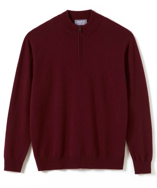 Genoa Burgundy Cashmere Half Zip Sweater